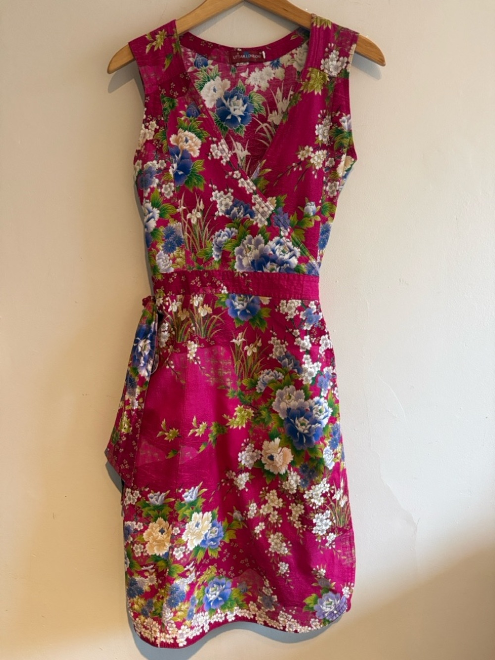 Uttam London Fuchsia Floral V-Neck cotton wrap dress XS/S